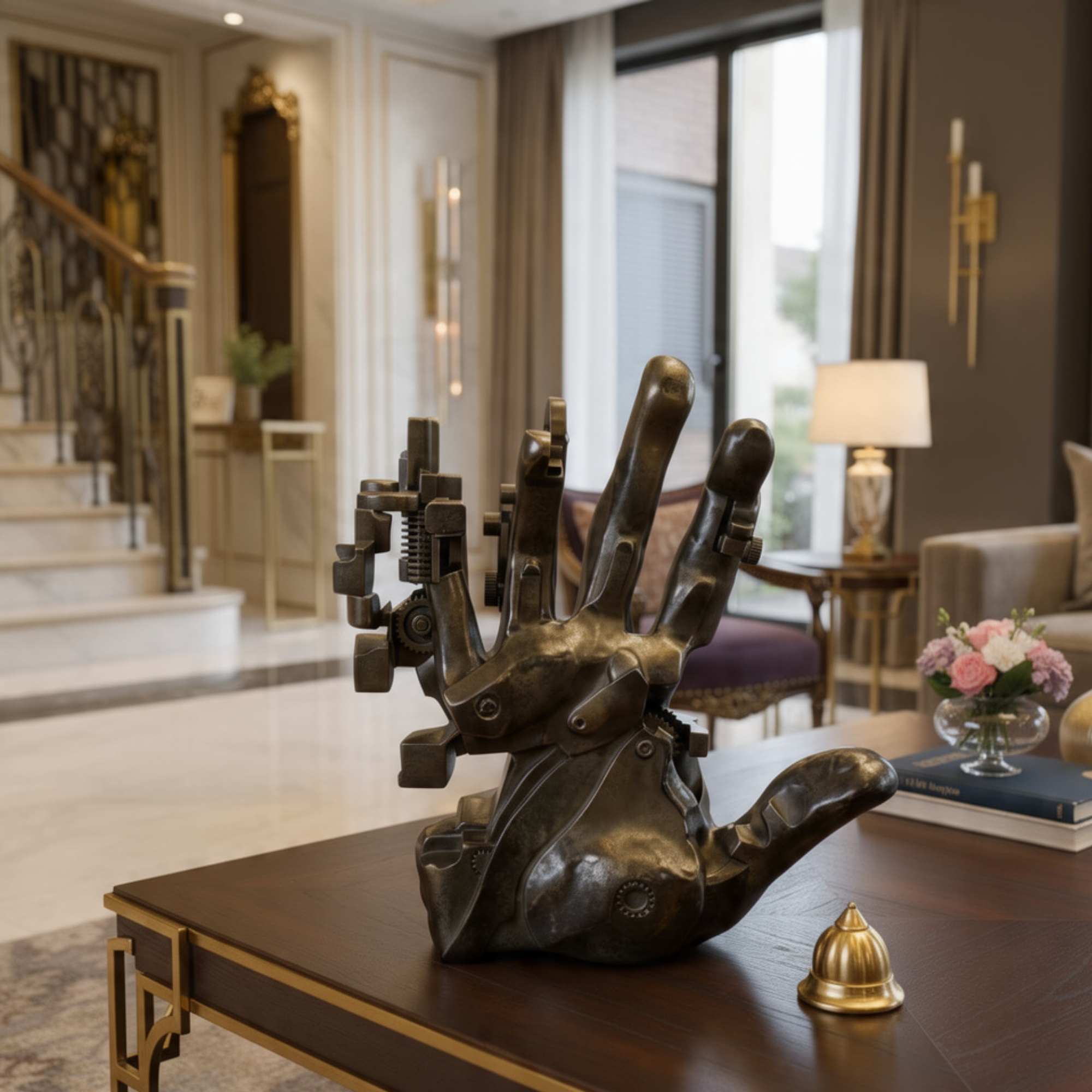 modern abstract hand sculpture, matte black resin, wall mounted design by luxeholic