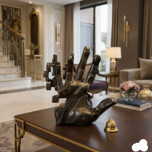 modern abstract hand sculpture, matte black resin, wall mounted design by luxeholic