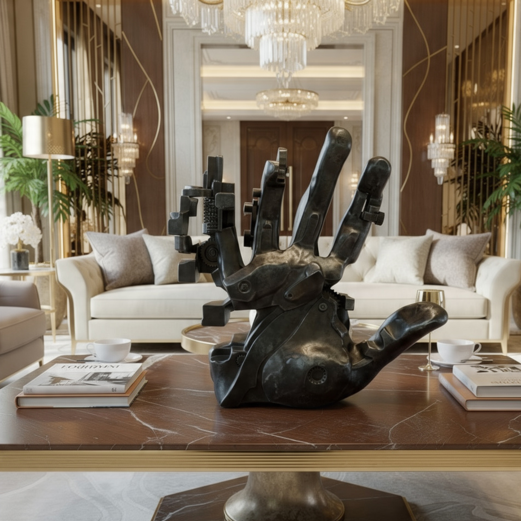 modern abstract hand sculpture, matte black resin, wall mounted design by luxeholic