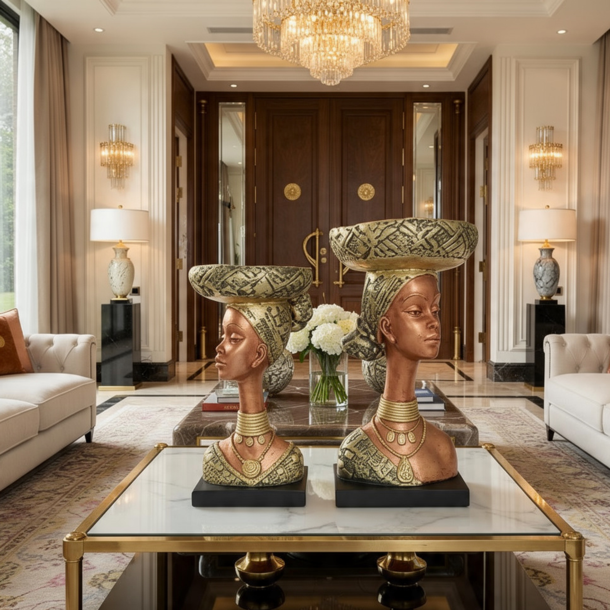 luxeholic african queen bust sculpture decor fruit bowl elegant gold statue key holder