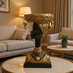 african woman bust statue black gold tribal sculpture with basket