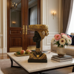 african woman bust statue black gold tribal sculpture with basket