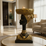 african woman bust statue black gold tribal sculpture with basket