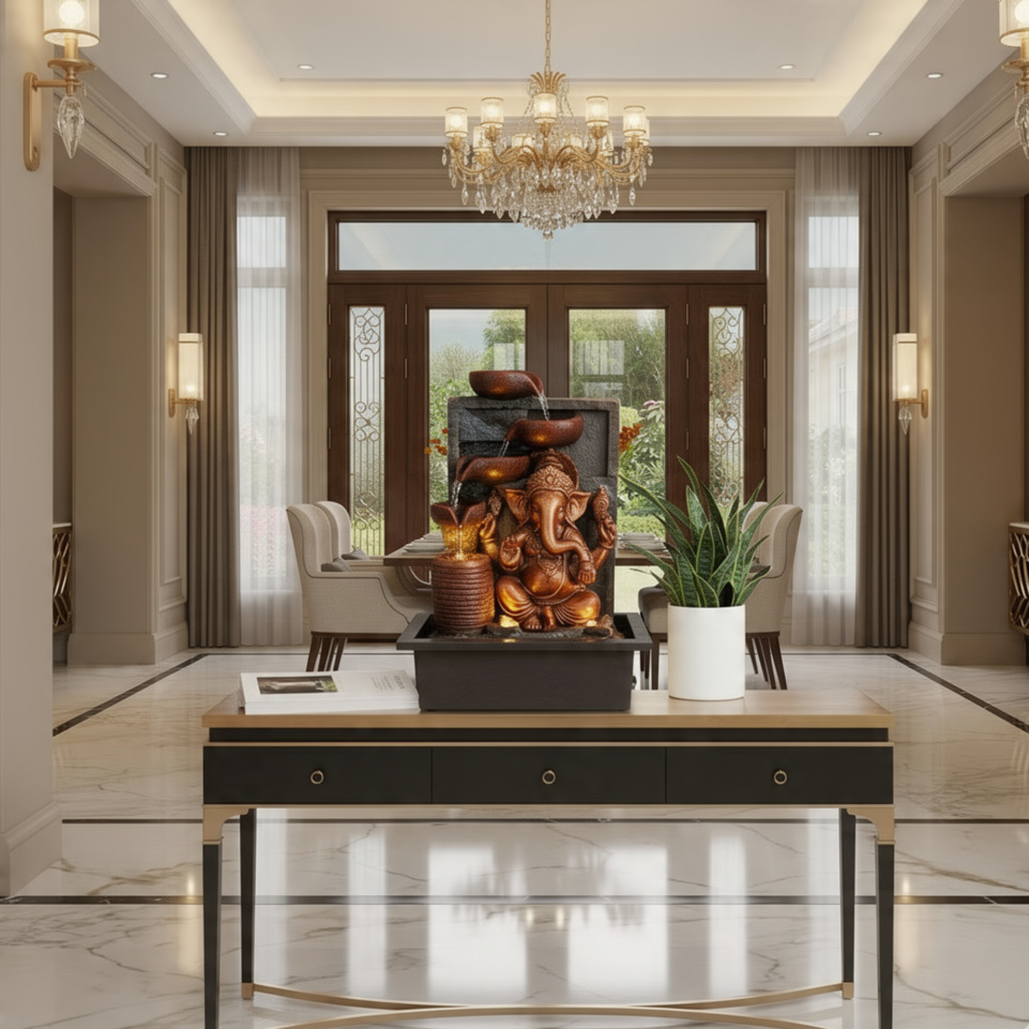 16" antique copper ganesha fiber water fountain led indoor waterfall