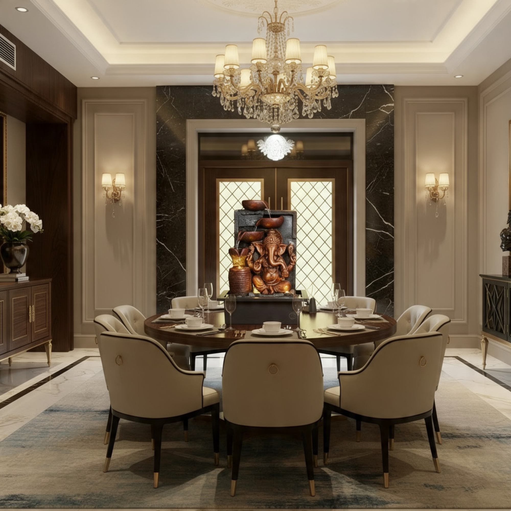 16" antique copper ganesha fiber water fountain led indoor waterfall