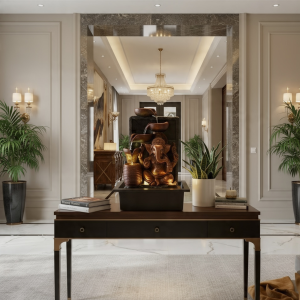 16" antique copper ganesha fiber water fountain led indoor waterfall