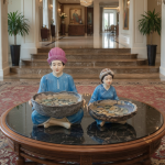 set of 2 ethnic artisan figurine bowls blue gold home decorative sculpture by luxeholic