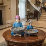 set of 2 ethnic artisan figurine bowls blue gold home decorative sculpture by luxeholic