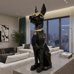 modern geometric doberman sculpture large black gold dog statue luxury home