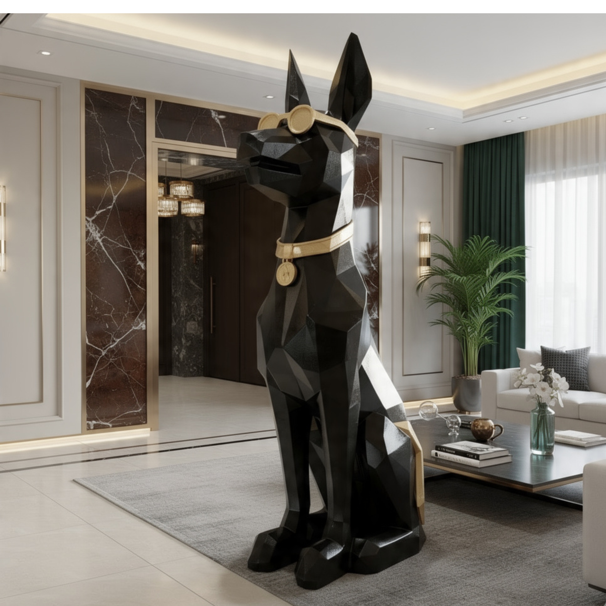 modern geometric doberman sculpture large black gold dog statue luxury home
