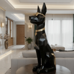 modern geometric doberman sculpture large black gold dog statue luxury home
