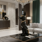 modern geometric doberman sculpture large black gold dog statue luxury home