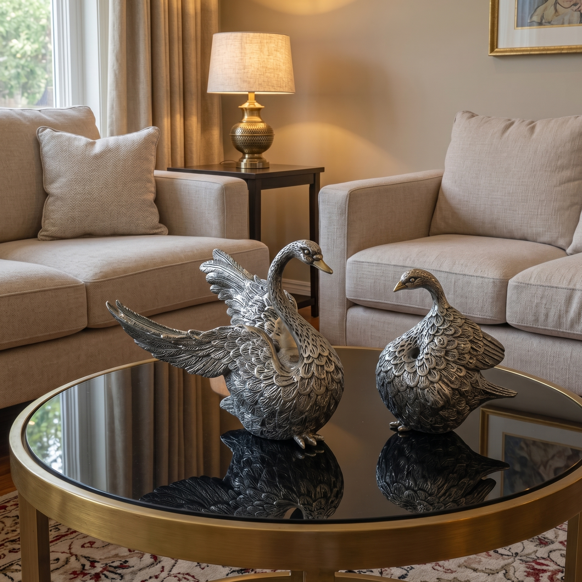 bronze finish swan statues luxeholic luxury home decor, set of 2