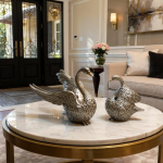 bronze finish swan statues luxeholic luxury home decor, set of 2