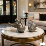 bronze finish swan statues luxeholic luxury home decor, set of 2