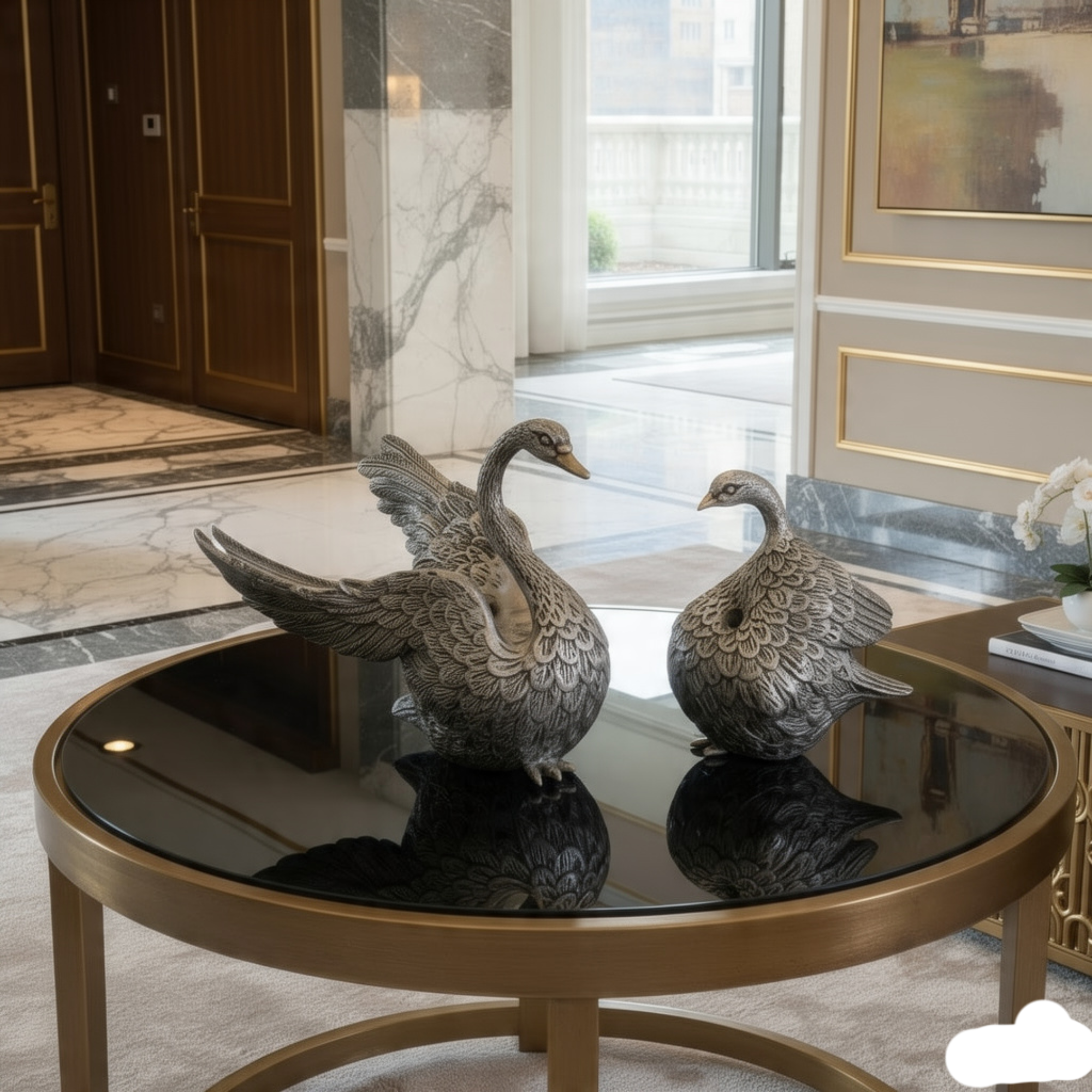 bronze finish swan statues luxeholic luxury home decor, set of 2