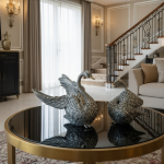 bronze finish swan statues luxeholic luxury home decor, set of 2