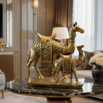 antique gold camel calf statue ornate desert decor sculpture with mirror details by luxeholic
