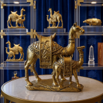 antique gold camel calf statue ornate desert decor sculpture with mirror details by luxeholic