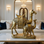 antique gold camel calf statue ornate desert decor sculpture with mirror details by luxeholic