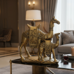 antique gold camel calf statue ornate desert decor sculpture with mirror details by luxeholic