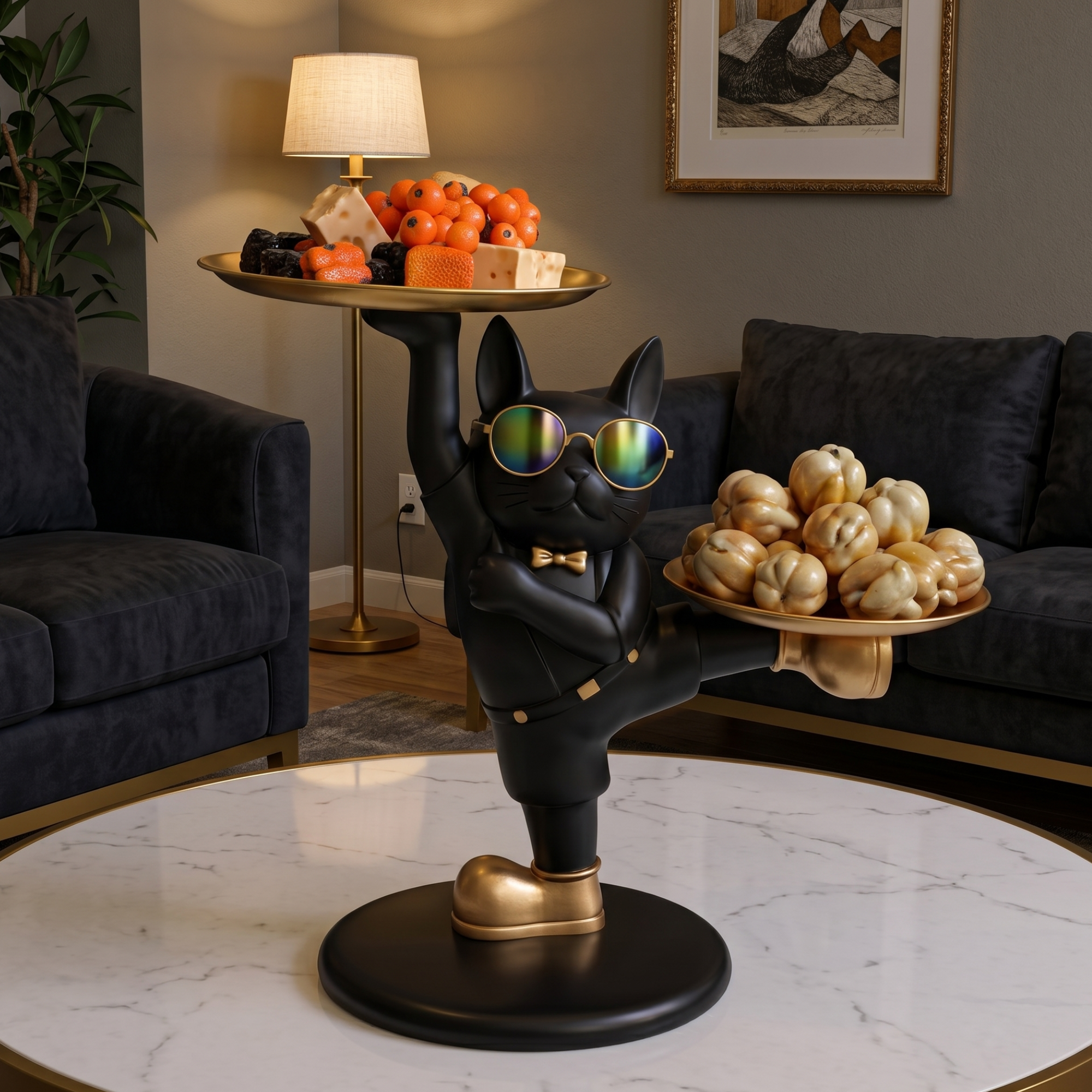 dancing bulldog statue with sunglasses resin table storage tray sculpture by luxeholic