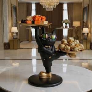 dancing bulldog statue with sunglasses resin table storage tray sculpture by luxeholic