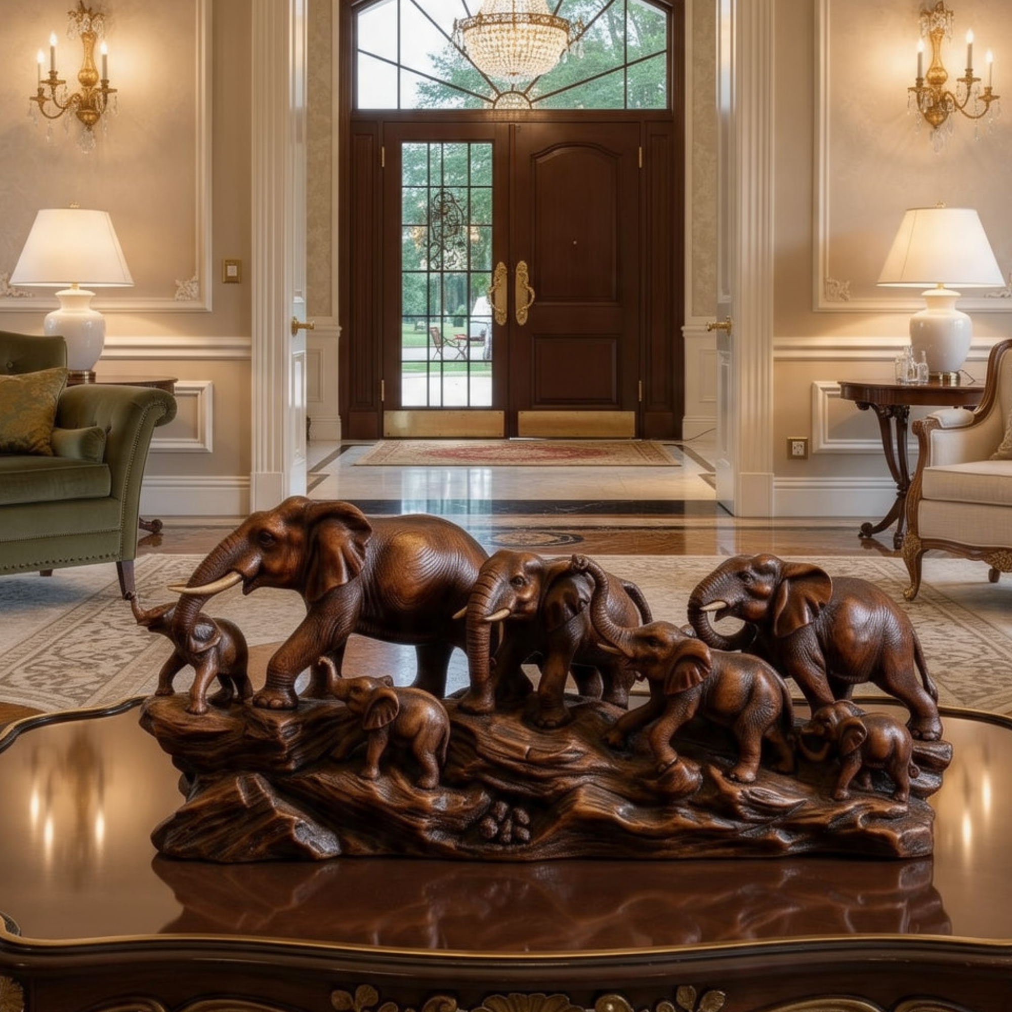 antique gold elephant herd sculpture resin table centerpiece wildlife lover gift by luxeholic