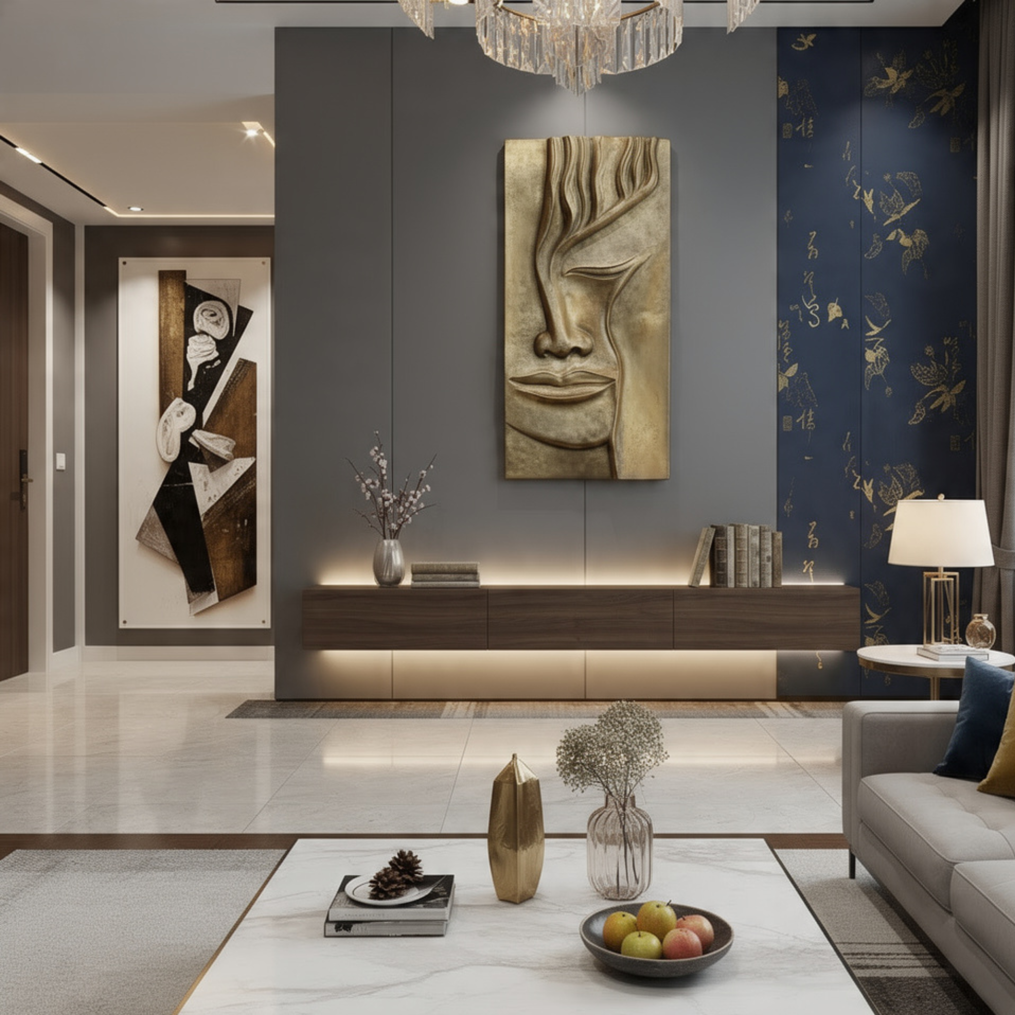 luxury abstract face wall sculpture: stone for modern living room decor. by luxeholic