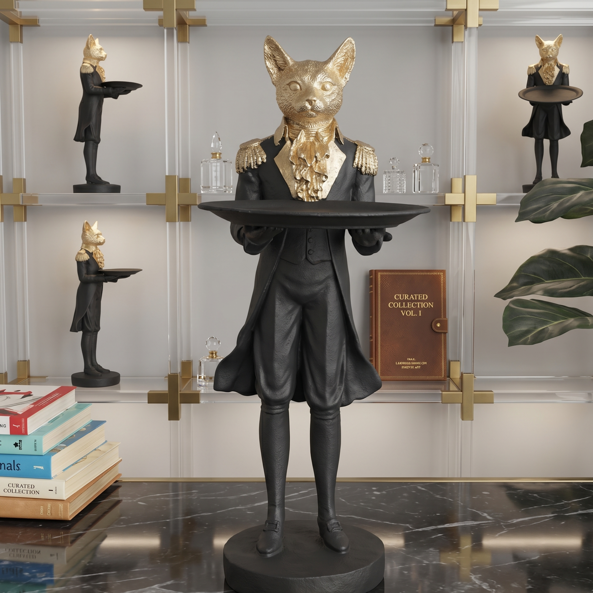 modern fox butler sculpture statue with storage tray luxury resin animal by luxeholic