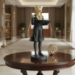modern fox butler sculpture statue with storage tray luxury resin animal by luxeholic