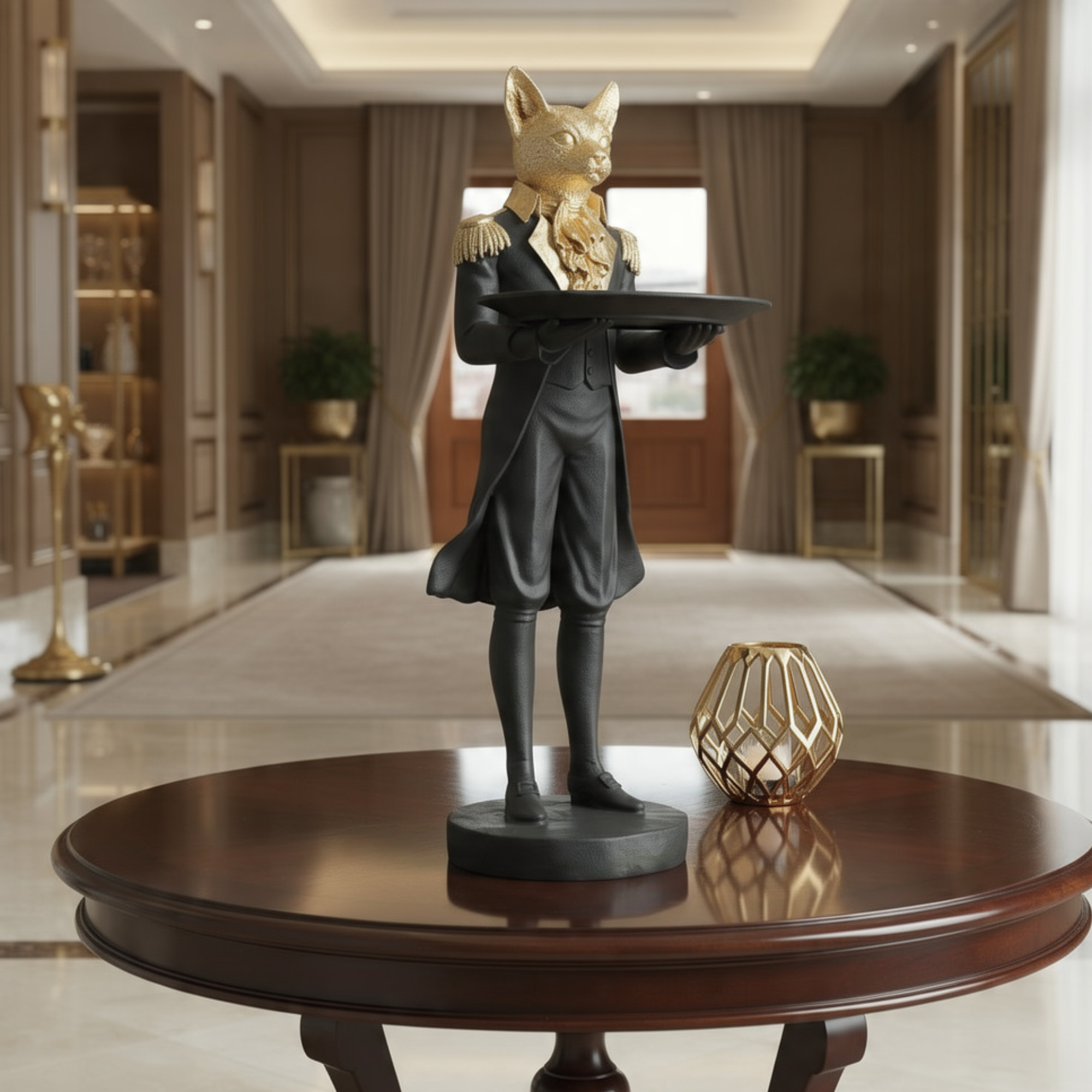 modern fox butler sculpture statue with storage tray luxury resin animal by luxeholic