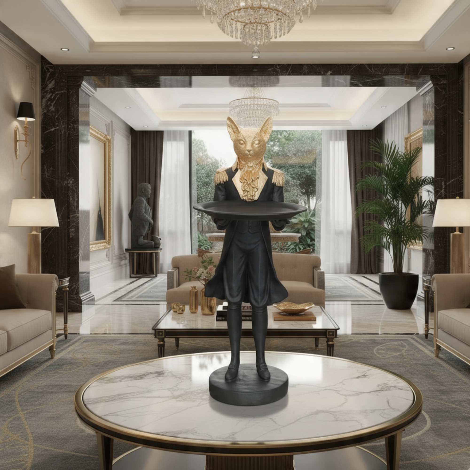 modern fox butler sculpture statue with storage tray luxury resin animal by luxeholic