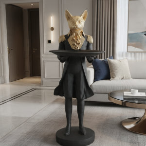 modern fox butler sculpture statue with storage tray luxury resin animal by luxeholic