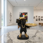 hip hop french bulldog butler statue with gold tray