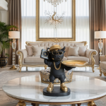 hip hop french bulldog butler statue with gold tray