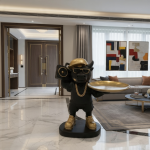 hip hop french bulldog butler statue with gold tray