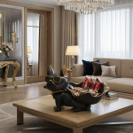 black & gold french bulldog butler sculpture statue: modern resin by luxeholic