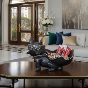 black & gold french bulldog butler sculpture statue: modern resin by luxeholic