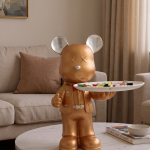 luxury gold butler bear sculpture statue with serving tray modern metallic home decor organizer