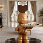 luxury gold butler bear sculpture statue with serving tray modern metallic home decor organizer