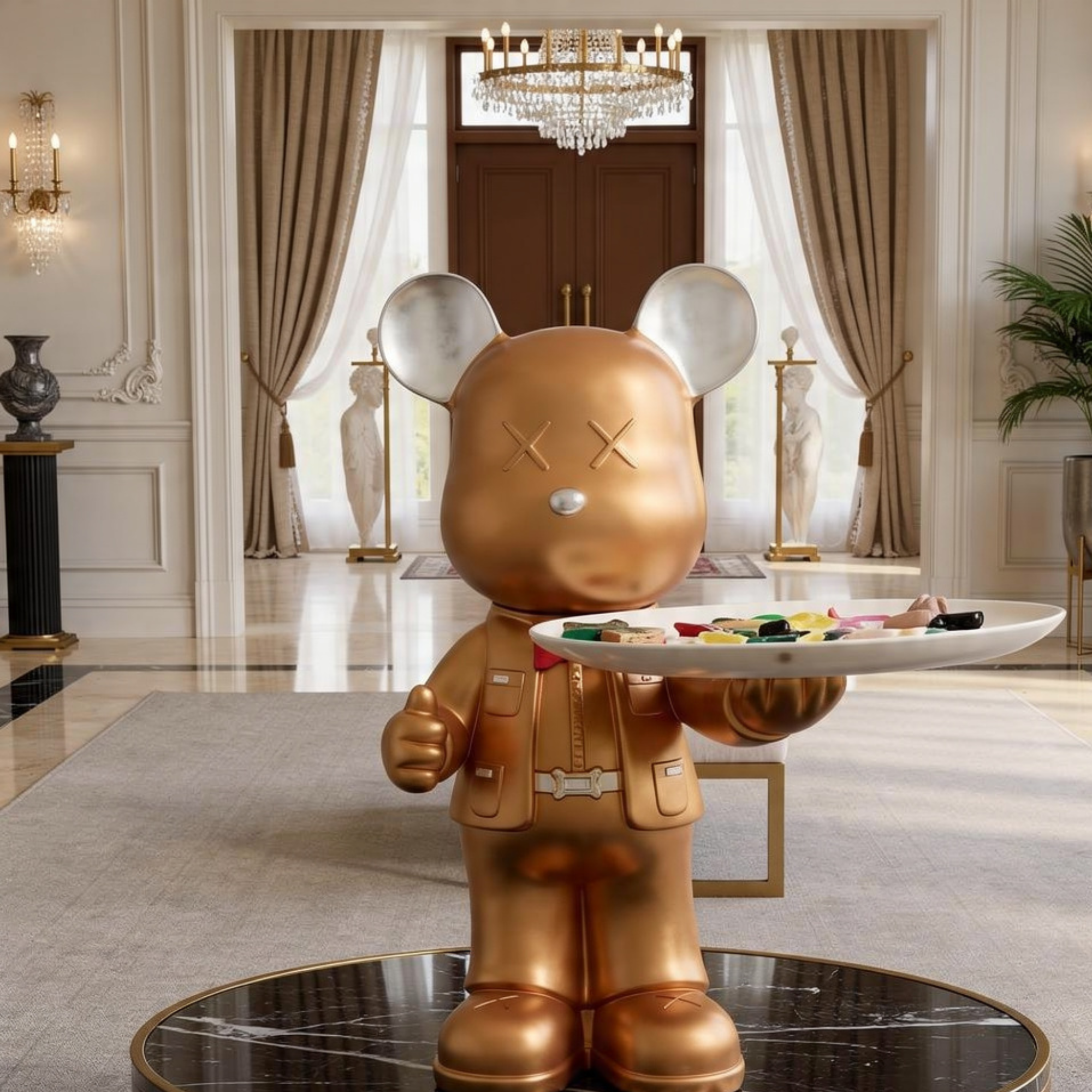 luxury gold butler bear sculpture statue with serving tray modern metallic home decor organizer