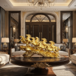 golden seven running horses feng shui statue luxury home office decor