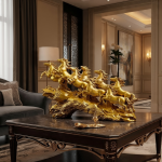 golden seven running horses feng shui statue luxury home office decor
