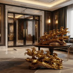 golden seven running horses feng shui statue luxury home office decor