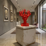 modern red bust vase flame antlers contemporary human face sculpture luxury home decor