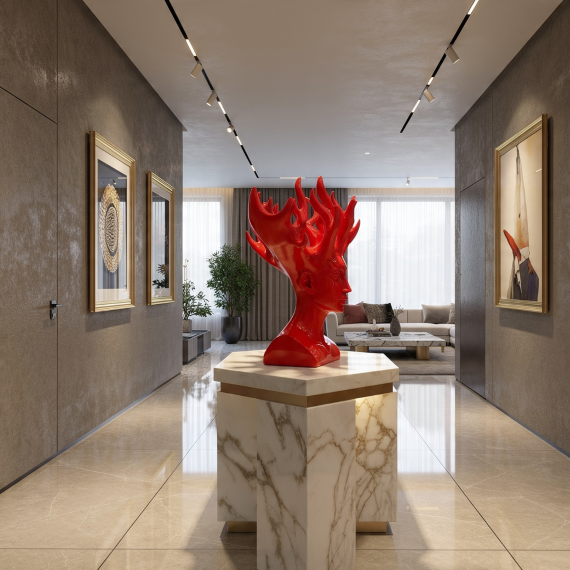 modern red bust vase flame antlers contemporary human face sculpture luxury home decor