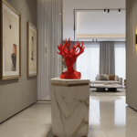modern red bust vase flame antlers contemporary human face sculpture luxury home decor