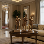 gold jazz band musician sculpture statues luxury trio set elegant modern music by luxeholic