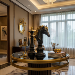 luxury giant chess piece sculpture statues black and gold king queen by luxeholic